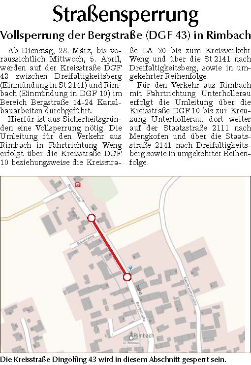 Straßensperrrung Rimbach